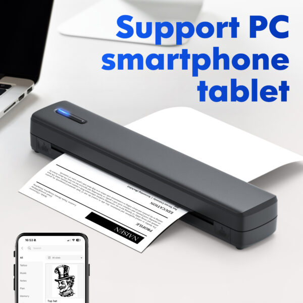 Portable Printer Wireless For Travel, Thermal Printer Inkless, Small Compact Printer Support Folding Paper/rolling/tattoo paper, Work With Laptop Phone And Pad