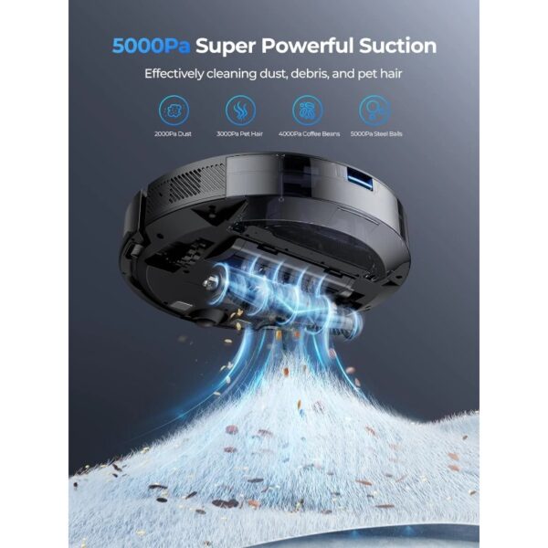 Robot Vacuum Mop Combo 180Mins 5000Pa Strong Suction Cleaner LIDAR Navigation Auto Carpet Boost with App Alexa Control for Home Pet Hair Carpets Hard Floor - Image 3