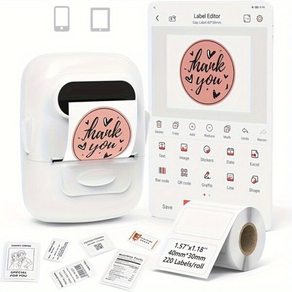 P50 Portable Thermal Label Printer, Suitable for Home, Clothing, Supermarkets, Jewelry, And Food Industries, Compatible with Android+Ios, Equipped with a Roll of 40 * 30Mm White Stickers - Image 3