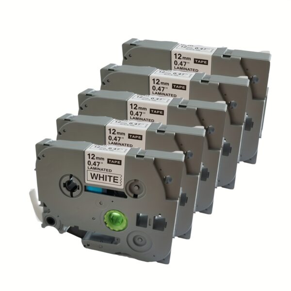 5pcs Brother P-Touch Label Maker Tape, Black on White, 0. 47" x 26. 2ft - Durable & Easy Peel for Indoor/Outdoor Use