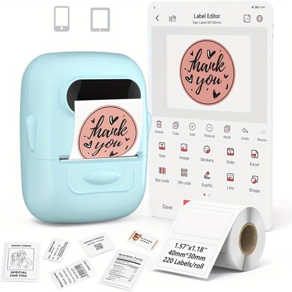 P50 Portable Thermal Label Printer, Suitable for Home, Clothing, Supermarkets, Jewelry, And Food Industries, Compatible with Android+Ios, Equipped with a Roll of 40 * 30Mm White Stickers - Image 7