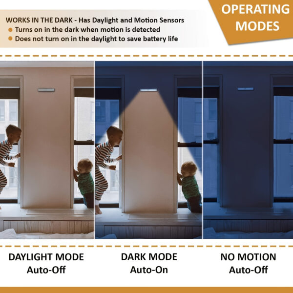 3-Pack Under Cabinet Lights, 10 LED Battery Operated Ultra-Bright Wireless Motion Sensor Light Indoor, Magnetic Dimmable Closet Lights, Wireless Under Counter Lights for Kitchen, Stairs, Available In 1-Pack - Image 9