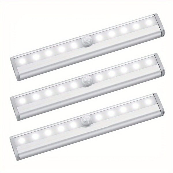 3-Pack Under Cabinet Lights, 10 LED Battery Operated Ultra-Bright Wireless Motion Sensor Light Indoor, Magnetic Dimmable Closet Lights, Wireless Under Counter Lights for Kitchen, Stairs, Available In 1-Pack