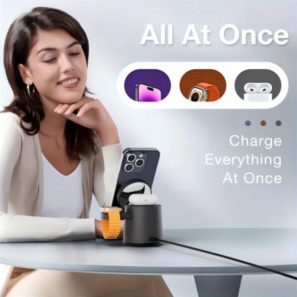 2025 Upgrade 3-in-1 Charging Station For Apple MagSafe Charger, Adjustable PortableWireless Charging Stand, Fast Wireless Charger Dock For LIPhone 16 15 14 13 12 ProMax And Apple Watch AirPods Gray) - Image 9
