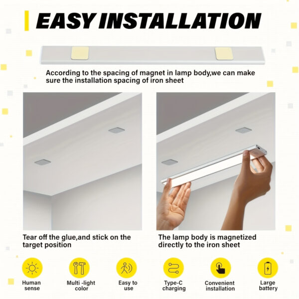 4/2pcs Motion Sensor Under Cabinet Lights, 3 Color Temperatures Wireless USB Rechargeable Night Light, Indoor Closet Lights, Stick-On Anywhere Magnetic Under-Counter Light Fixtures For Kitchen Cabinet Wardrobe Cupboard Stairs, Available In 2pcs. - Image 16
