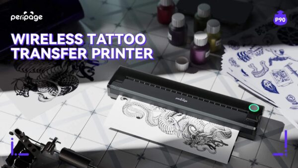 Peripage P90 Tattoo Stencil Printer Tattoo Printer Thermal Printer For DIY Tattoo, Mini Portable Printer, Compatible With Smartphone And PC, IOS, Android, With 5pcs A4 Tattoo Transfer Paper - Image 9