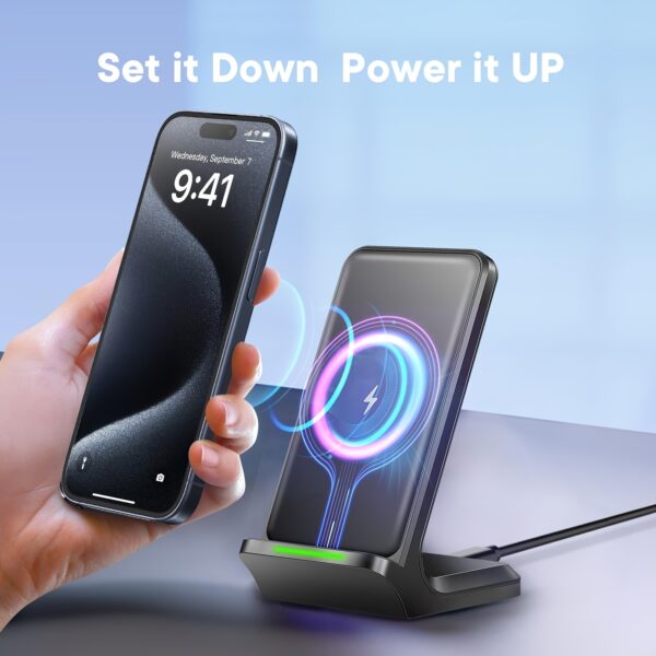 Wireless Charger, 15W Fast Wireless Charging Stand, Wireless Charging Station For IPhone 16/15/ 14/ 13/ 12/ 11/ Pro/ Max/ Plus/ XS/ XR/ X, Samsung Galaxy S22/S21S20/S10/S9/Note10/9, And Qi-Enabled Phone - Image 3