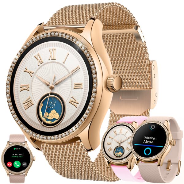 Smart Watch (Answer/Make Calls) For Women With Alexa Built-in, AI Voice, Call Integration, Smartwatch For Android IPhone, 1.38" Activity Tracker With Sleep Monitor, Fitness Tracker, Sleep Monitoring, 100+ Sports Fitness Tracker Silvery, Smart Watch With 1 Stainless Steel Watch Band And 2 Silicone Watch Band