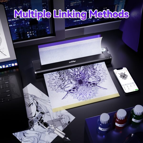Peripage P90 Tattoo Stencil Printer Tattoo Printer Thermal Printer For DIY Tattoo, Mini Portable Printer, Compatible With Smartphone And PC, IOS, Android, With 5pcs A4 Tattoo Transfer Paper - Image 2