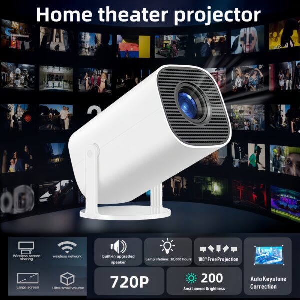 Native Resolution 1280x720P, Portable Wireless Smart Projector, Supports 4K Video Decoding, Mini Projector, Home Theater Projector, Auto Keystone, 180° Rotation, HiFi Speaker, Gaming And Entertainment - Image 4