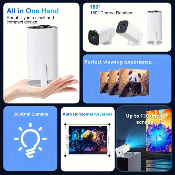Native Resolution 1280x720P, Portable Wireless Smart Projector, Supports 4K Video Decoding, Mini Projector, Home Theater Projector, Auto Keystone, 180° Rotation, HiFi Speaker, Gaming And Entertainment - Image 11