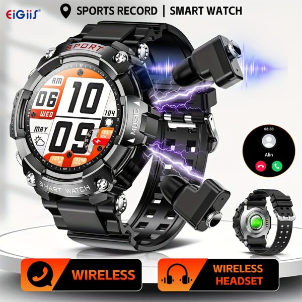 EIGIIS Men's And Women's Smart Watch 1.52inch Round Screen Smartwatch With Headphones, Wireless Connection To Communication Devices, Wireless Music HIFI9D Sound Quality, AI Voice Assistant, Custom Dials, Sleep Monitoring, Sports Recordings, Suitable For Sending Friends Smartwatch