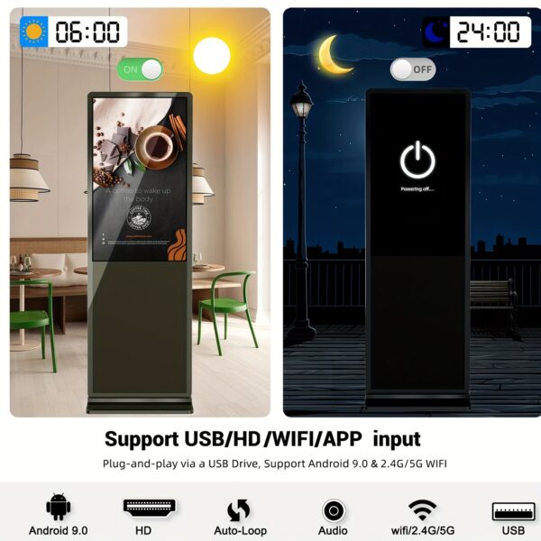43 Inch Vertical Android Digital Signage Kiosk Indoor Floor Standing Commercial Display With Auto Play Touchscreen LCD Advertising Screen For Retail Stores, Hotels, Lobbies WiFi, USB Connectivity, Remote Content Scheduling Freestanding Business Grade - Image 5