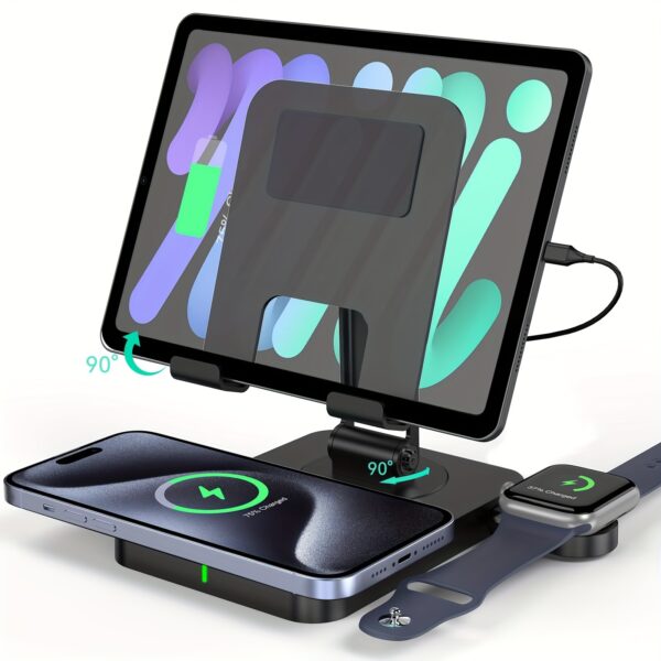 Wireless Charging Dock for Multiple Devices Apple, Magsafe Charger for iPhone 16 Pro Max/15/14/13/12, Folding Watch Charger for Apple Watch 9, Rotatable iPad Charging Station with 45W Adapter