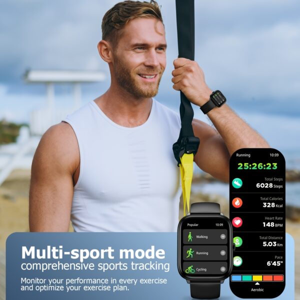 EarlySincere Smart Watches with Wireless Call, 2.06" AMOLED Display, Fitness Tracker with 118 Sports Modes, Alarm Clock, Remote Photography, Music Control, Sedentary Reminder, Water Drinking Reminder, Weather Display, World Clock, Calculator, Stopwatch, Mobile Phone Search, Menstrual Period Reminder, Voice AssistantCompatible with Android And iPhone - Image 4