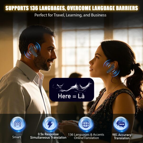 PEIKO WOLRD Language Transaltor Single Earphone Earbud Supports 136 Language Accent Online Real Time Voice Translation Supports 11 Offline Voice Translation Language - Image 5