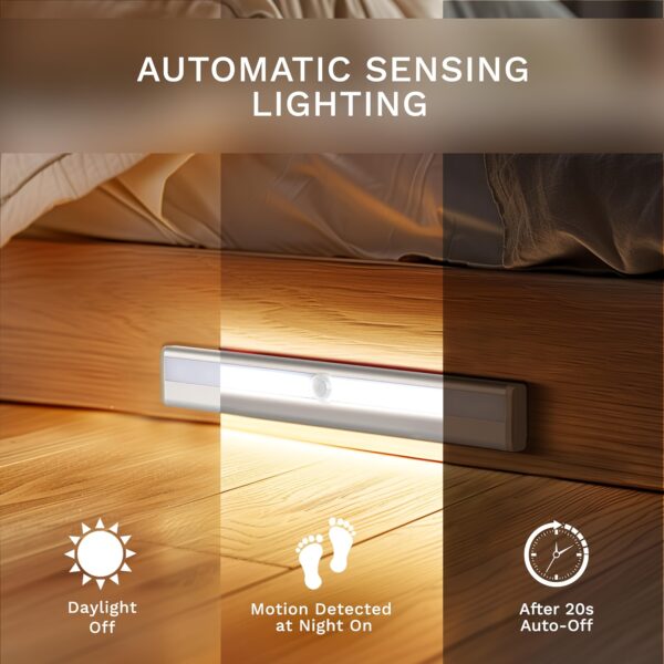 3-Pack Under Cabinet Lights, 10 LED Battery Operated Ultra-Bright Wireless Motion Sensor Light Indoor, Magnetic Dimmable Closet Lights, Wireless Under Counter Lights for Kitchen, Stairs, Available In 1-Pack - Image 7
