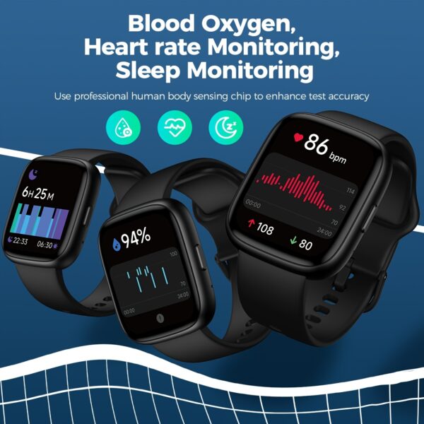 Black Smartwatch for Men & Women - 1.83" HD Display, Wireless 5.3, Alexa Built-In, 100 Sport Modes, Sleep & Stress Tracker, Weather Forecast, Music Control, Camera Access, Call Function, Compatible with Android & iOS, Smart Watch for Android Phones - Image 4