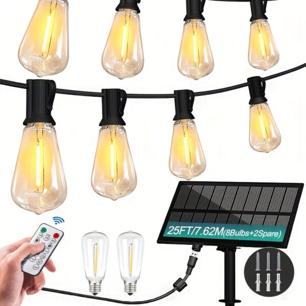 MLEACL 120/100/60/25FT Solar String Lights With USB Port & Remote Control Solar Patio Lights Long Last For Dimmable Solar Power LED Bulbs For Porch Garden Market Bistro - Image 10