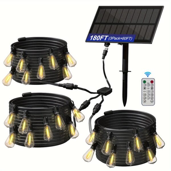 MLEACL 120/100/60/25FT Solar String Lights With USB Port & Remote Control Solar Patio Lights Long Last For Dimmable Solar Power LED Bulbs For Porch Garden Market Bistro - Image 12