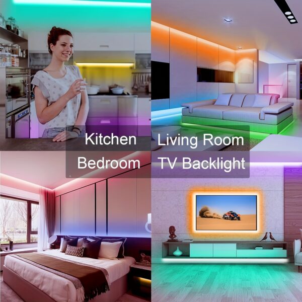 50ft LED Strip Lights RGB Color Changing - 44 Key Remote Control, DIY Modes, Dimmable, Cuttable, 16 LEDs/M, for Bedroom, Living Room, Christmas Party, Home Decor, Festival Lighting - Image 10