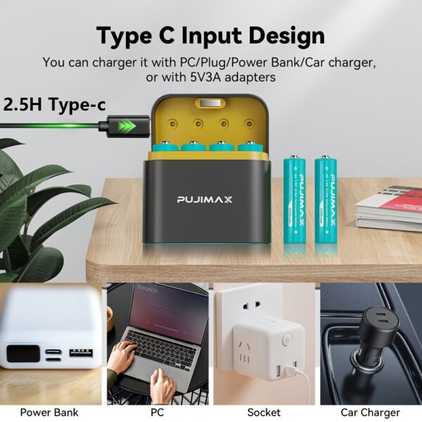 PUJIMAX 8pcs Rechargeable 1.5V 3400mWh AA Lithium Batteries with Fast Charging Box, Constant Output Li-ion Double A Batteries Cycle Times up to 1200x, Smart Charging Set with MCU Intelligent Chip for Xbox Controller, Electronics, Household, Office Devices, Ideal Gift - Image 5