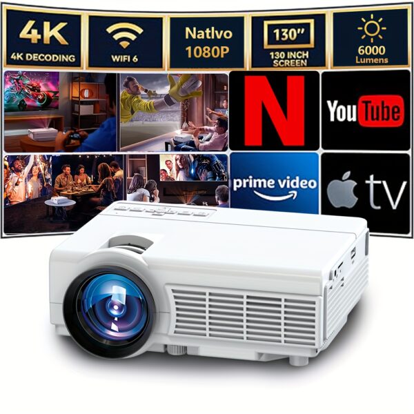 Projector With WiFi And Wireless, 2025 Upgrade Projector, Full HD 1080P Portable Video Projector, Home Theater, Wireless Screen Casting, Compatible With AV, TV Stick, Laptop, Smartphone. Suitable For Family Dinner, Birthday Gift.