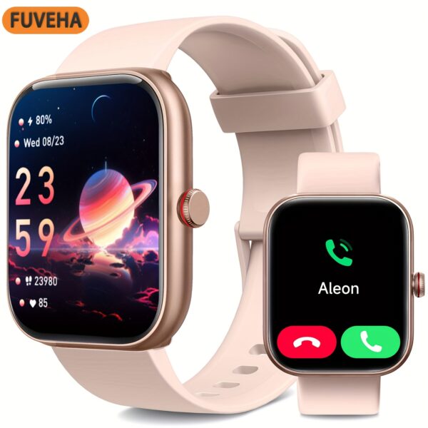 FUVEHA Smart Watch Support For IPhone& Android Wireless 5.3 Call Function Message Incoming Call Alert Alexa Voice 1.91 "Large Screen DIY Dial Weather Forecast 100+ Sports Mode Music Playback Pedometer Sleep Management Women'S Periods Smart Watch