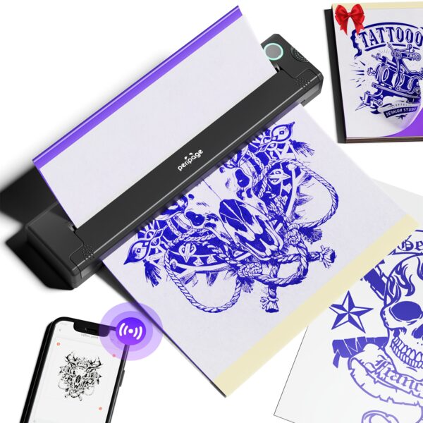 Peripage P90 Tattoo Stencil Printer Tattoo Printer Thermal Printer For DIY Tattoo, Mini Portable Printer, Compatible With Smartphone And PC, IOS, Android, With 5pcs A4 Tattoo Transfer Paper