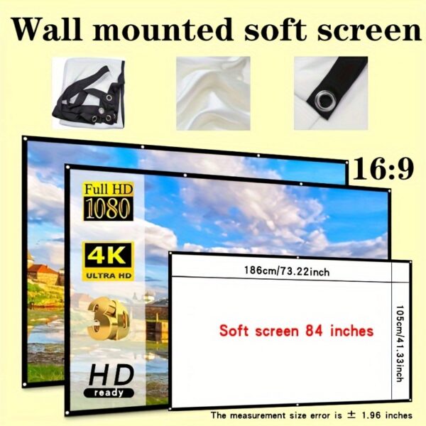 Double-Sided 4K Soft Projection Screen, 60/72/84/100/120/150 Inches, Space-Saving, Easy to Clean, Ironable Polyester Fabric for Bedrooms, Living Room Movies, Large Screen Home Theater Experience, Home Theater Accessory | Realistic Viewing Experience | Foldable Design - Image 2