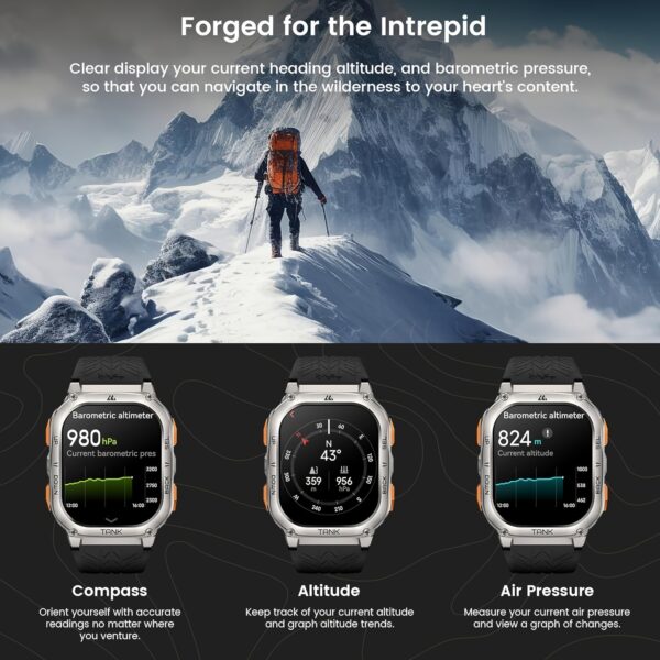 2025 NEW KOSPET M3 Ultra GPS Smart Watch For Men Compass Altimeter Barometric Pressure 6 Satellite Positioning Systems 470mAh 60 Days Extra-Long Battery Stainless Steel Body Rugged Smartwatches Wireless Call 5ATM IP69K 1.43" AMOLED Always On Display Screen 170+ Sports Modes 6 Smart Recognition Sports Corning Gorilla Glass Multiple Watch Faces 24H Health Monitor AI Assistant Digital Electronic Men'S Smartwatch Compatible For Android IPhone - Image 8
