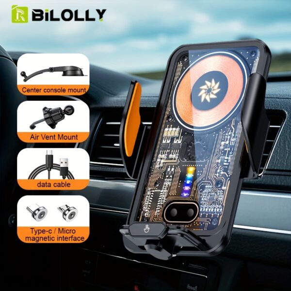 Bilolly 66W Fast Magnetic Car Charger & Phone Holder with 15W Wireless Charging, Auto-Clamping for iPhone 16-11, XR, XS, Samsung S25-S10+, Horizontal/Vertical Screen Adjustable Mount, Black Aluminum Alloy Design - Image 5
