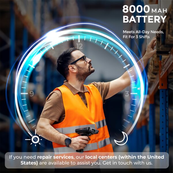 MUNBYN Android Handheld Barcode Scanner & Mobile Computer with 8000mAh 12H Battery, 1D/2D QR Zebra SE4710 Engine, 4G, Full-Screen Design, USB-Powered for WMS, Inventory, Warehouse & Retail Use, Inventory Management, Modern Device Look, Rechargeable Device, Retail Scanning, Handheld Device, Long Battery Life, Pda Scanner, Warehouse Workers - Image 4