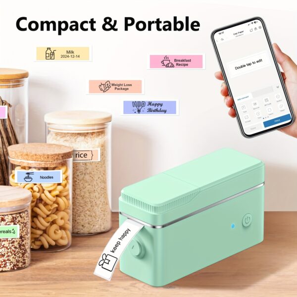 P31S Mini Green Label Maker W/ 14x40mm Label Tape Only, Label Maker with Multiple Templates for Organizing Your Home Or Creating Holiday Cards, Supports Portable Wireless And USB Charging, Compatible with IOS And Android, Fresh And Cute Label Maker (3 Individual Products)