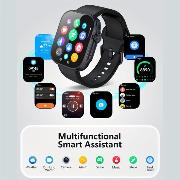 Souye Smartwatch for Men and Women - 1.99" AMOLED Display, Sleep Monitoring, AI Voice Assistant, Fitness Tracker, Compatible with Android & iOS, Calorie Counter, Camera Control, SMS Notifications, Pedometer, Music & Weather Updates, Smart Watch for Android Phones - Image 9