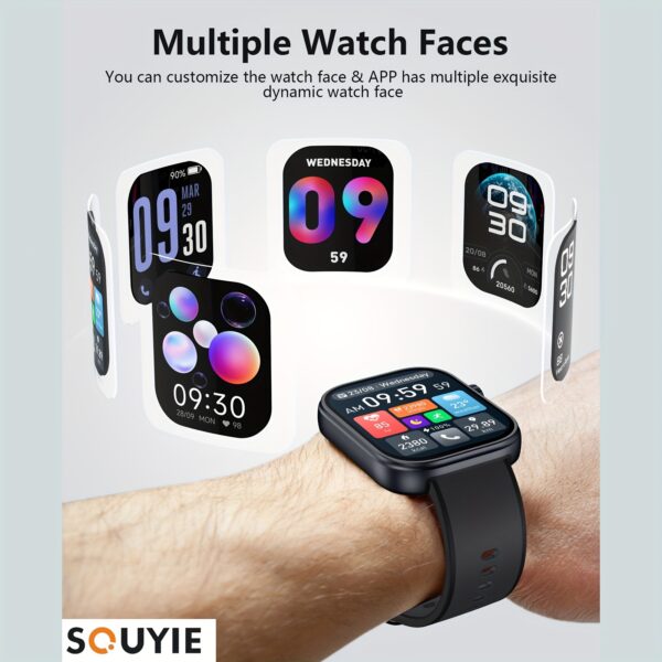 Souye Smartwatch for Men and Women - 1.99" AMOLED Display, Sleep Monitoring, AI Voice Assistant, Fitness Tracker, Compatible with Android & iOS, Calorie Counter, Camera Control, SMS Notifications, Pedometer, Music & Weather Updates, Smart Watch for Android Phones - Image 3