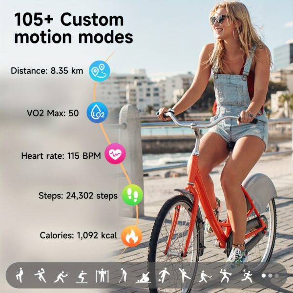 FUVEHA Smart Watch Support For IPhone& Android Wireless 5.3 Call Function Message Incoming Call Alert Alexa Voice 1.91 "Large Screen DIY Dial Weather Forecast 100+ Sports Mode Music Playback Pedometer Sleep Management Women'S Periods Smart Watch - Image 7