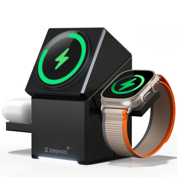 ZEEHOO 3-in-1 Wireless Charging Station - CubeTrick-X Qi2 15W Fast Charge - for A-pple Watch, I-Phone, Air-pods - Image 3