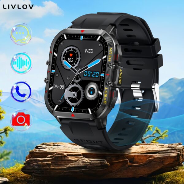 LIVLOV Sporty Smartwatch for Men & Women - 1. 96" HD Display, 100+ Sports Modes, AI Voice Assistant, Monitoring, Long-Lasting 370mAh Battery, for iPhone & for Android