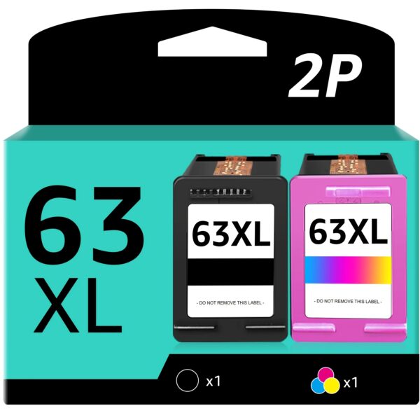 63XL Ink Cartridges Black & Tri-Color Replacement for HP Ink 63 HP 63 XL Works with HP 3830 4650 4520 5220 5252 5255 5258 4512 1112 3630 3632 4652 2132 5200 4655 4510 Printers 2-pack