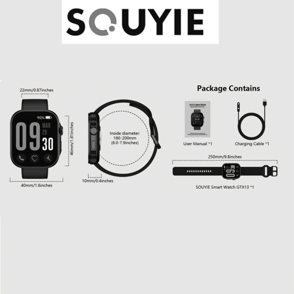 Souye Smartwatch for Men and Women - 1.99" AMOLED Display, Sleep Monitoring, AI Voice Assistant, Fitness Tracker, Compatible with Android & iOS, Calorie Counter, Camera Control, SMS Notifications, Pedometer, Music & Weather Updates, Smart Watch for Android Phones - Image 8