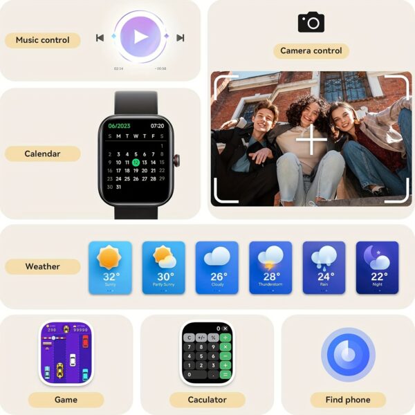 FUVEHA Smart Watch Support For IPhone& Android Wireless 5.3 Call Function Message Incoming Call Alert Alexa Voice 1.91 "Large Screen DIY Dial Weather Forecast 100+ Sports Mode Music Playback Pedometer Sleep Management Women'S Periods Smart Watch - Image 10