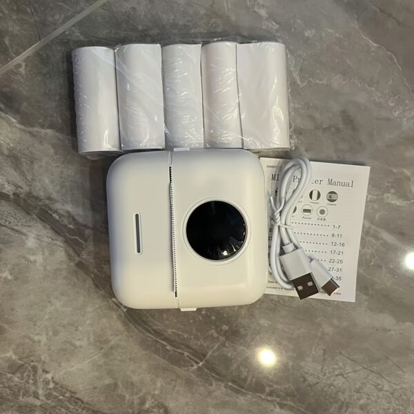 Compact Portable Thermal Printer - Photo & Label Printing, Inkless Doodle, USB Rechargeable, White Body, Ideal for Office Use, Label Maker | Sleek White Design | USB Rechargeable Printer - Image 7