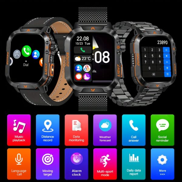 Sports Rugged Outdoor Smart Watch With LED Flashlight, AI Voice Command, & Fitness Tracking For Weather Athletes And Outdoor Adventures - Image 8