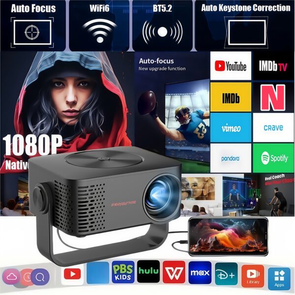 7000 Lumens Portable Mini Projector, Support 4K Projector, 1080P Dual Wifi Same Screen, Home Theater Outdoor Portable, 180° Projection Angle Adjustable, Compatible with AV/ USB/ IOS/ Android - Image 9