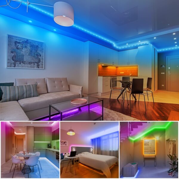 50ft LED Strip Lights RGB Color Changing - 44 Key Remote Control, DIY Modes, Dimmable, Cuttable, 16 LEDs/M, for Bedroom, Living Room, Christmas Party, Home Decor, Festival Lighting - Image 11