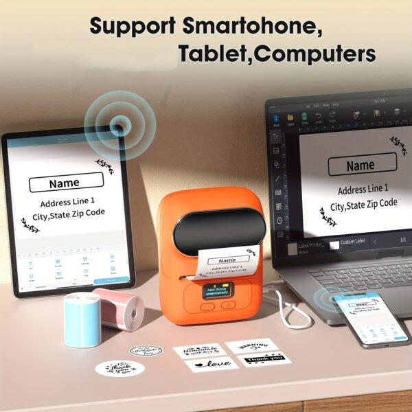 Barcode Printer - Label Maker Machine Wireless Themal Label Printer for Small Business, School, Barcode, Address, Jewelry, Clothing, Organizing, Orange - Image 4