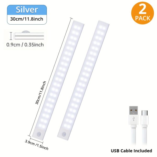 4/2pcs Motion Sensor Under Cabinet Lights, 3 Color Temperatures Wireless USB Rechargeable Night Light, Indoor Closet Lights, Stick-On Anywhere Magnetic Under-Counter Light Fixtures For Kitchen Cabinet Wardrobe Cupboard Stairs, Available In 2pcs. - Image 3