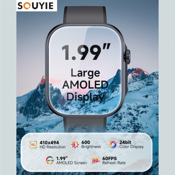 Souye Smartwatch for Men and Women - 1.99" AMOLED Display, Sleep Monitoring, AI Voice Assistant, Fitness Tracker, Compatible with Android & iOS, Calorie Counter, Camera Control, SMS Notifications, Pedometer, Music & Weather Updates, Smart Watch for Android Phones - Image 6