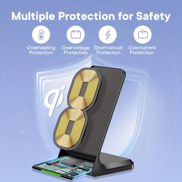 Wireless Charger, 15W Fast Wireless Charging Stand, Wireless Charging Station For IPhone 16/15/ 14/ 13/ 12/ 11/ Pro/ Max/ Plus/ XS/ XR/ X, Samsung Galaxy S22/S21S20/S10/S9/Note10/9, And Qi-Enabled Phone - Image 6